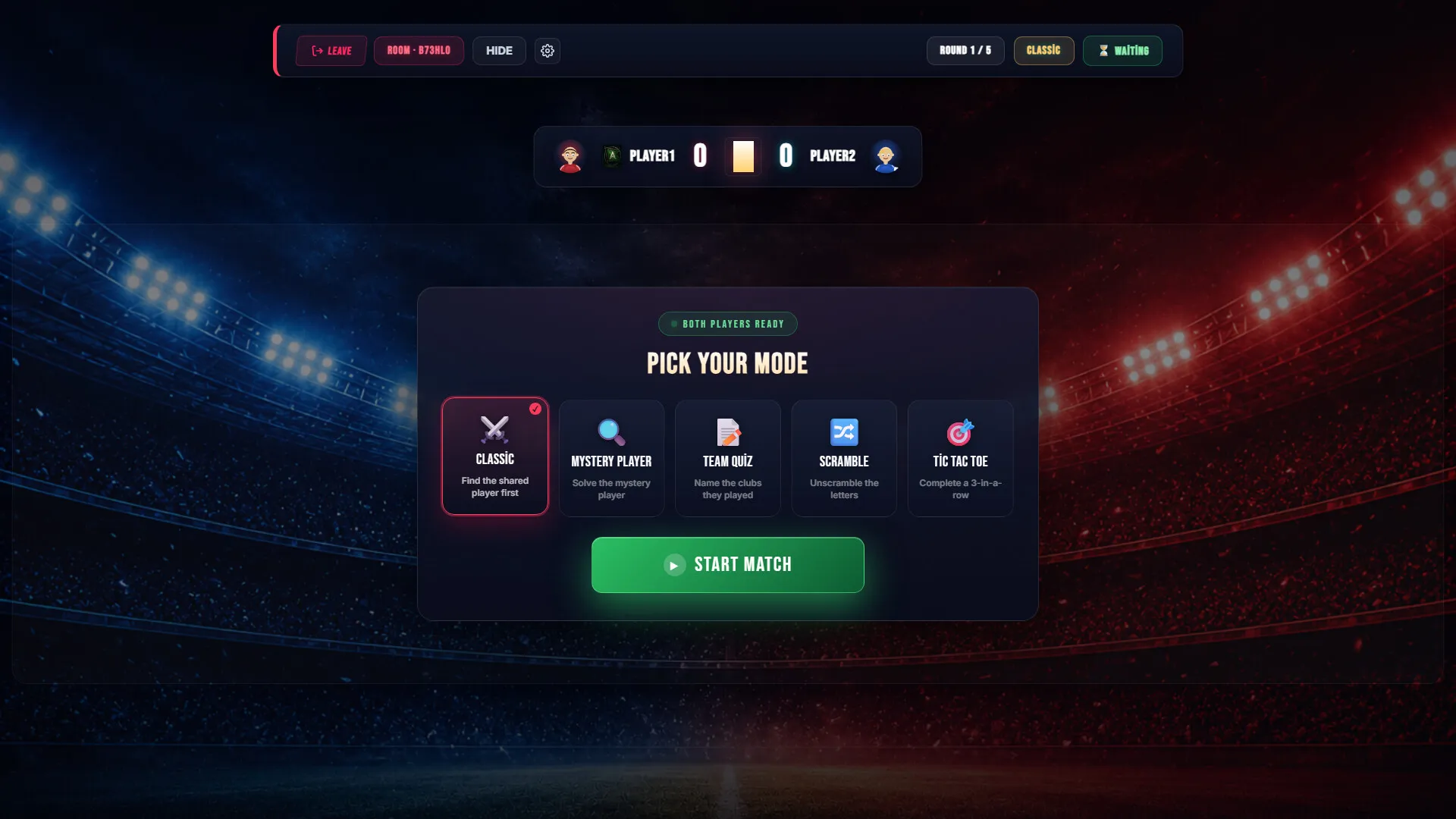 Two Clubs One Player oyun modu ekranı
